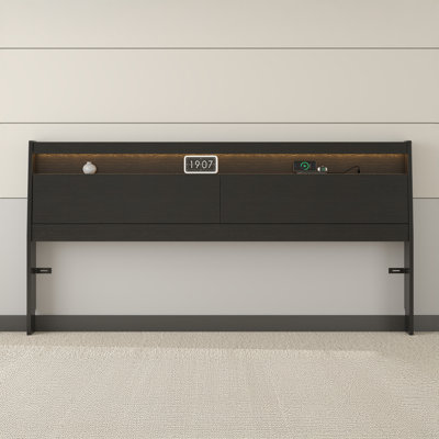 headboard with storage with LED Light Storage Shelves Power Outlets USB Ports and Skirting Slot by Latitude Run