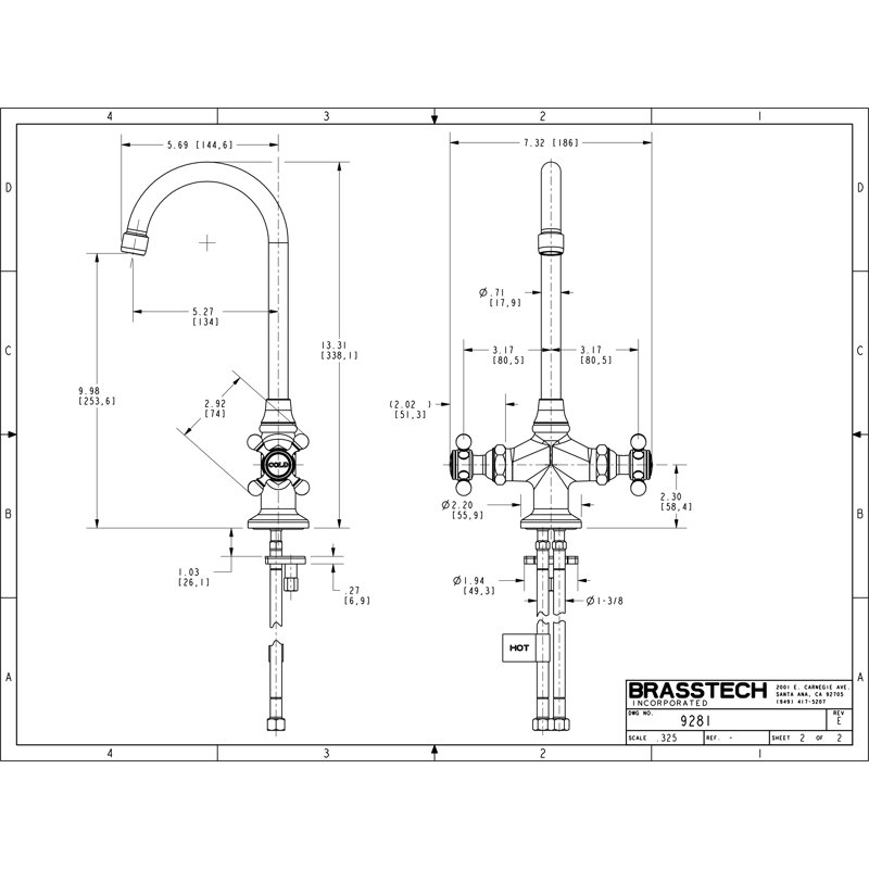 Chesterfield Double Handle Bar Faucet, Polished Chrome