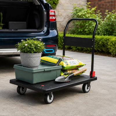 25.6" x 51.6" Foldable Heavy‑Duty Platform Truck, 1800 lbs Push Dolly Cart with 6‑Inch TPR Silent 360° Swivel Wheels & 4 Reinforced Steel Load‑Bearing Beams for Warehouse, Garage and Home Transport