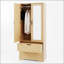 Armoire 2 portes en bois avec tringle, tiroirs, lumière à induction et miroir pour le rangement de la chambre à coucher