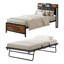 Daybed with Pop-Up Trundle Bed, Upholstered Headboard, Storage Shelf, Locking Wheels, Lights and Charging, Convertible Design for Flexible Sleeping and Space-Saving-1079507517
