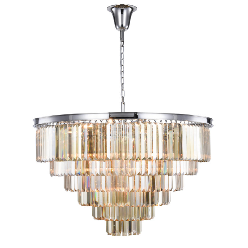 Yazmin Crystal Dimmable Tiered Chandelier, Polished Nickel, Smoky