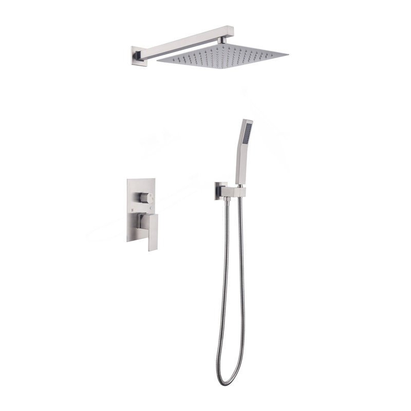 10 Inch Shower Head Bathroom Luxury Rain Mixer Shower Complete Combo Set Wall Mounted, Brushed Nickel