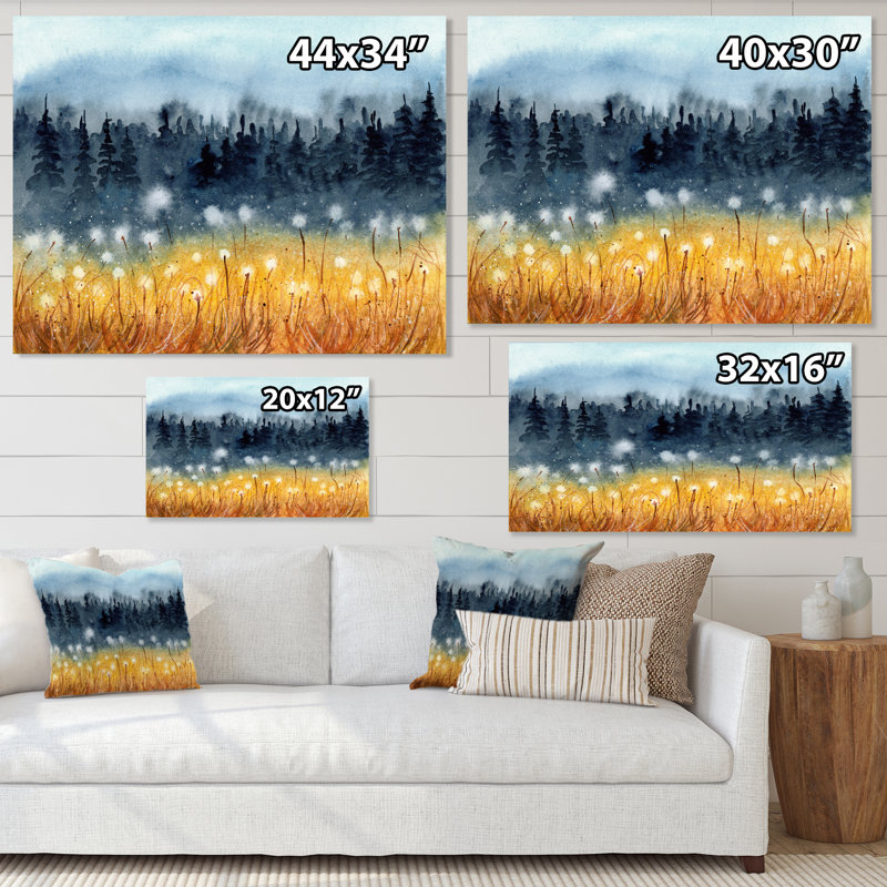 Paysage avec un champ de blé jaune - reproduction sur toile, H 12 po x l 20 po, Toile tendue