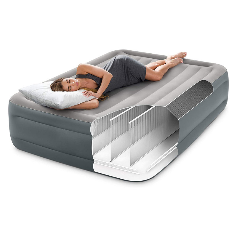 Queen Size Gray Raised Air Mattress with Built-in Pump