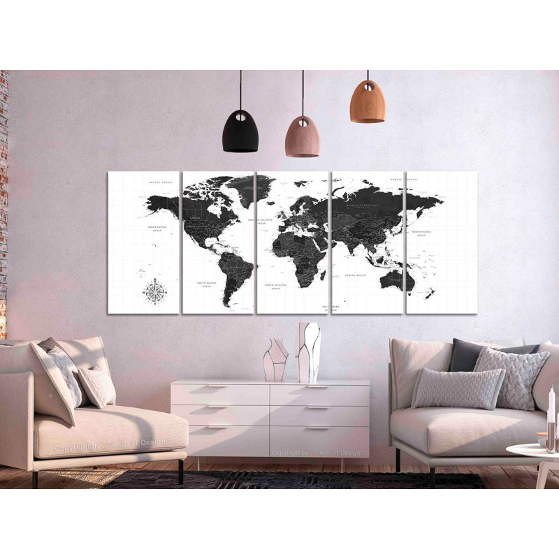 " Black & White Map " 5 - Pieces