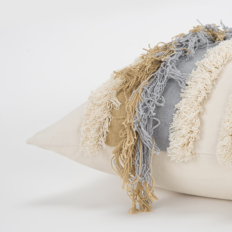 Small Multicolor Frayed Rectangular Bohemian Pillow