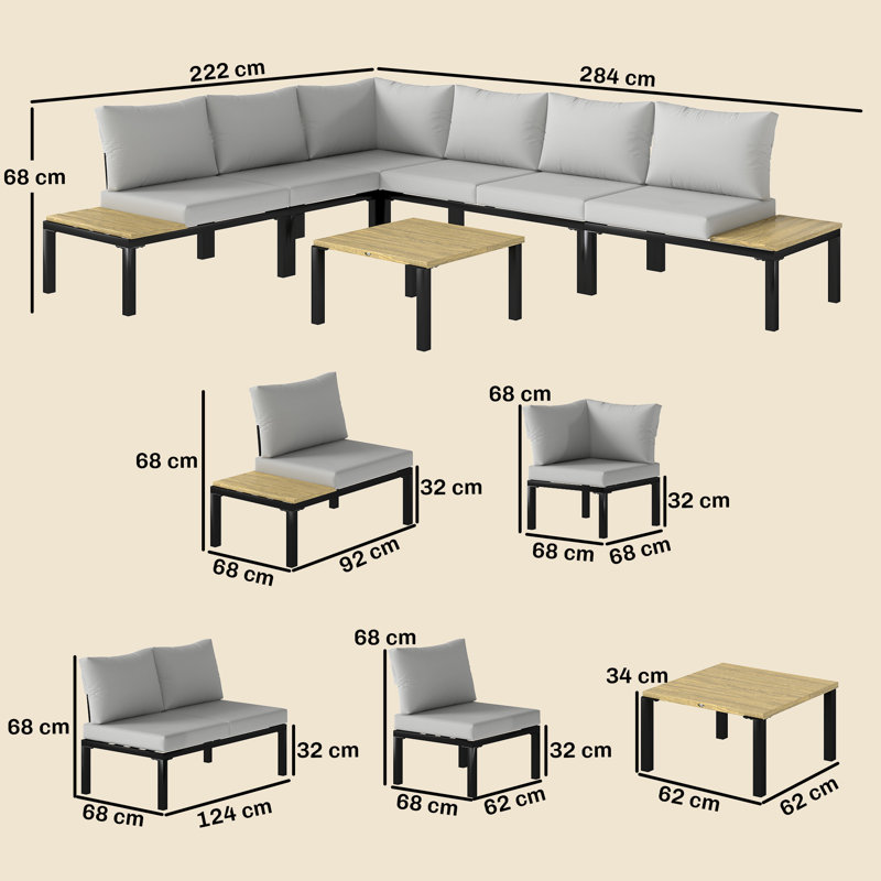 Outsunny Garden Furniture Set 6 Piece Corner Sofa Set for Patio Light Grey