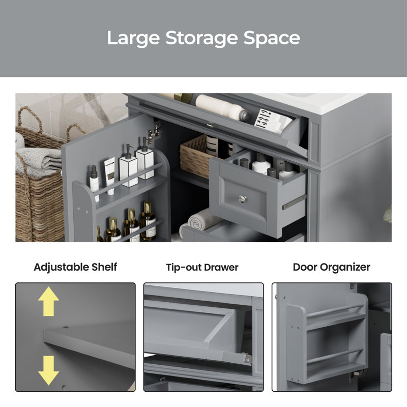 Base de meuble-lavabo simple 29,3 po seulement, Gris