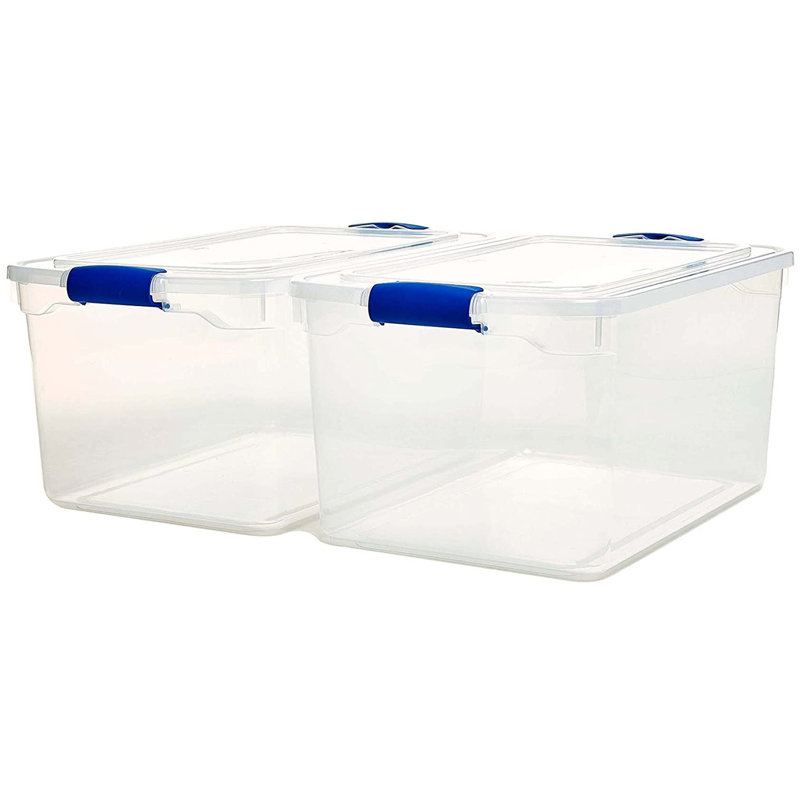Homz Storage Organizing Container Bin with Latching Lids, 66 qt., 8, Blue/Clear