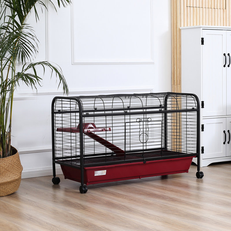 Petite cage pour animaux 41,5 "L pour lapins, furets - avec mangeoire, rampe, plateforme, roulettes Easy-Move