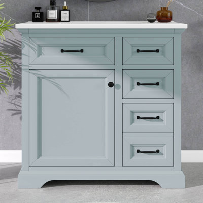 Meuble-lavabo autoportant 36 po avec lavabo en céramique, 2 tiroirs basculants et charnières de porte à fermeture en douceur