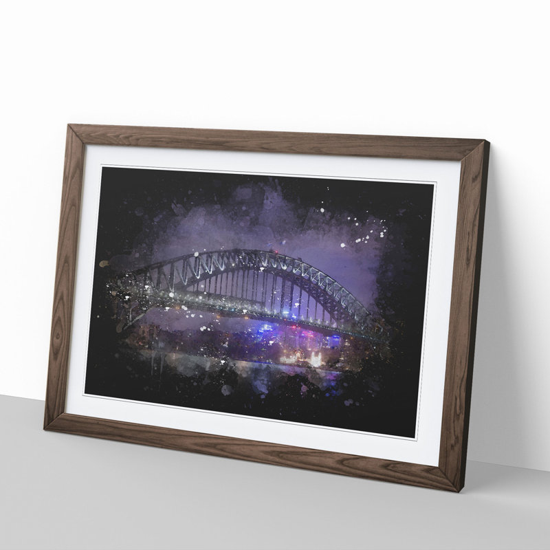Harbour Bridge in Sydney - Picture Frame Graphic Art, Walnut Framed, 27cm H x 36cm W x 2cm D