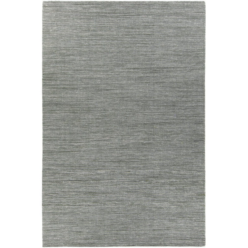 Tapis gris / vert en laine tissé à la main Kuhn, Rectangle 5 pi x 7 pi 6 po