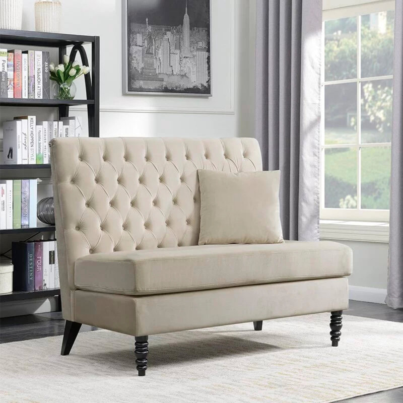 Banc rembourré en velours, Beige, 55 po de largeur