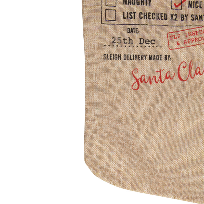 Chaussette de Noël 19 "livraison de Noël" beige et rouge avec étiquette suspendue