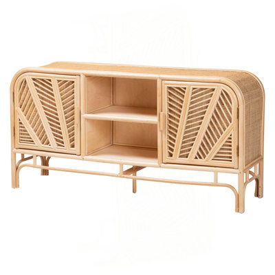 Armoire de rangement bohémienne en rotin naturel à 2 portes