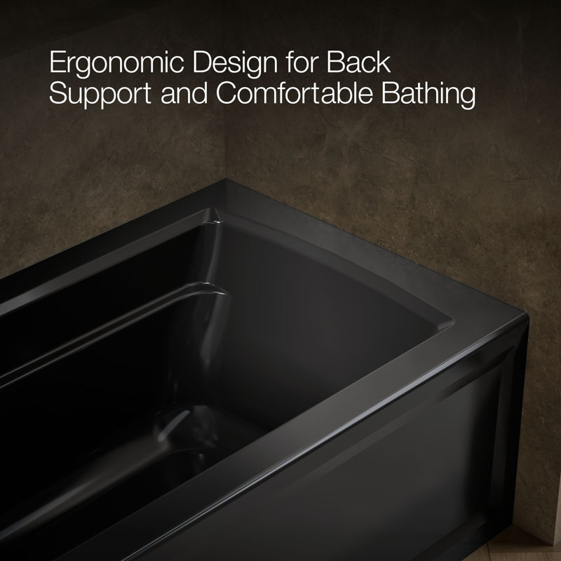 Archer 60" x 32" Alcove/Tile Soaking Bathtub, Black, Left