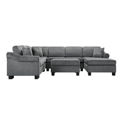 Sectional Sofa 111.8" U-Shaped Sofa Chenille Upholstered Sofa Couch With Movable Storage Ottoman For Living Room