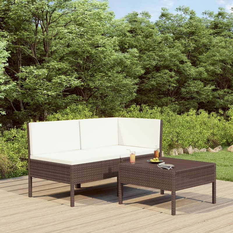 Chaise longue avec coussins 3 pièces Ingi, Blanc crème, Brun