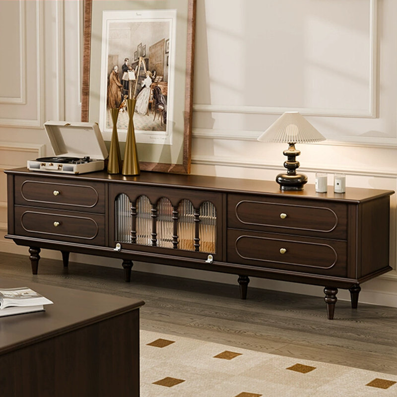 Retro Nut-Brown Solid Wood TV Stands, 22.44"H x 78.74"L x 15.75"W