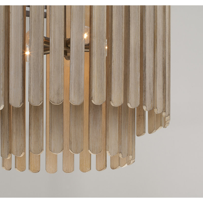 24" W x 21" H 5-Light Pendant in Dark Brass with Handcrafted Mango Wood in Nordic Grey Stain