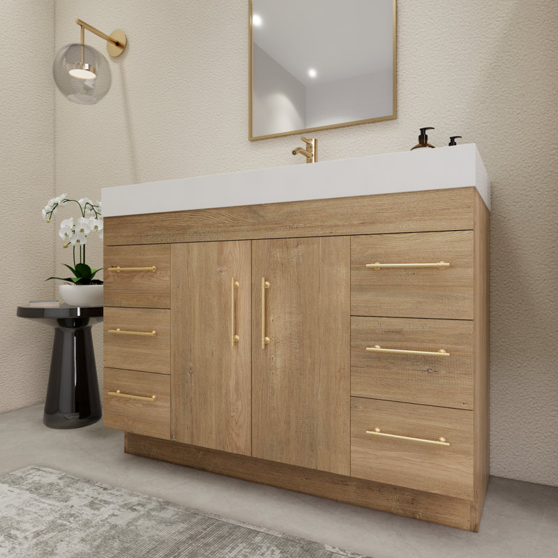 48'' Single Bathroom Vanity with Acrylic Top, Oak