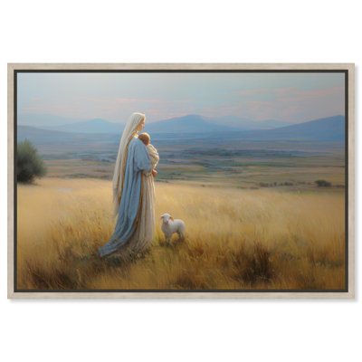 Art Remedy, mère et agneau, art mural chrétien sur toile encadrée, cadre blond, 30 x 20