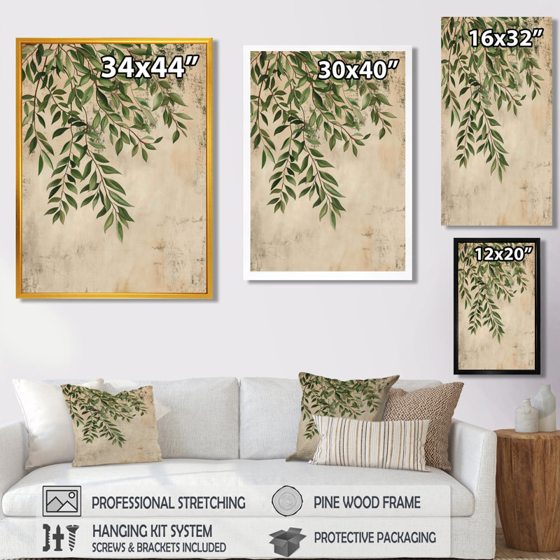 «Green Botanical Plant Vines I - Plants», art mural, H 20 po x l 12 po x P 1 po, Toile encadrée blanche avec une seule photo