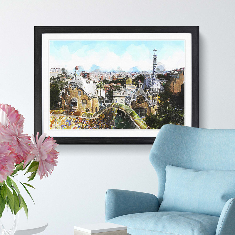 Parc Guell Gaudi in Barcelona Spain in Abstract - Picture Frame Graphic Art Print, 48cm H x 65cm W x 2cm D, Black Framed