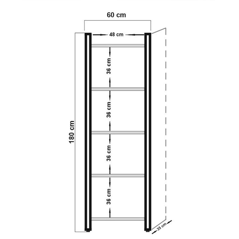Industrial Bookshelf with Metal Frame, Atlantic Pine & Black Finish, 23.6 x 70.9 x 13.8 inches | 100% Melamine Coated Particle Board, 0.7 inches Thick | Numerous Shelves, Wall-Mountable, 77 lbs Capacity | Stylish Storage Solution