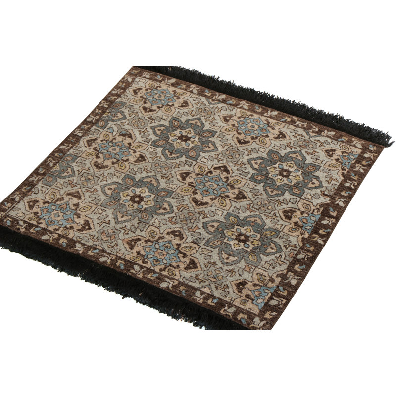 Rug & Kilim’S Transitional Rug In Beige-Brown And Blue Medallion Pattern, Runner 3' x 14'