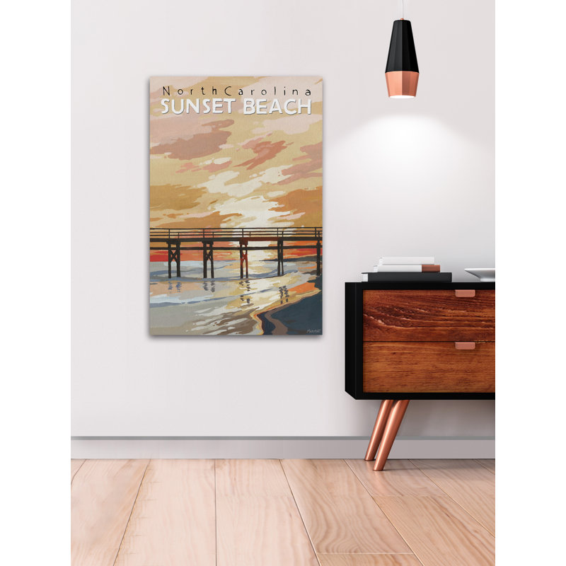 Coucher de soleil sur la plage - reproduction d'art sur toile tendue, H 60 po x l 40po x P 1,5 po