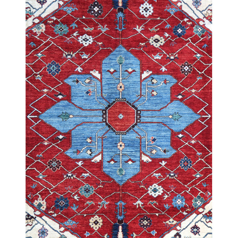 Tapis unique bleu marine / rouge / blanc / brun 9 pi 6 po x 12 pi 10 po New Age