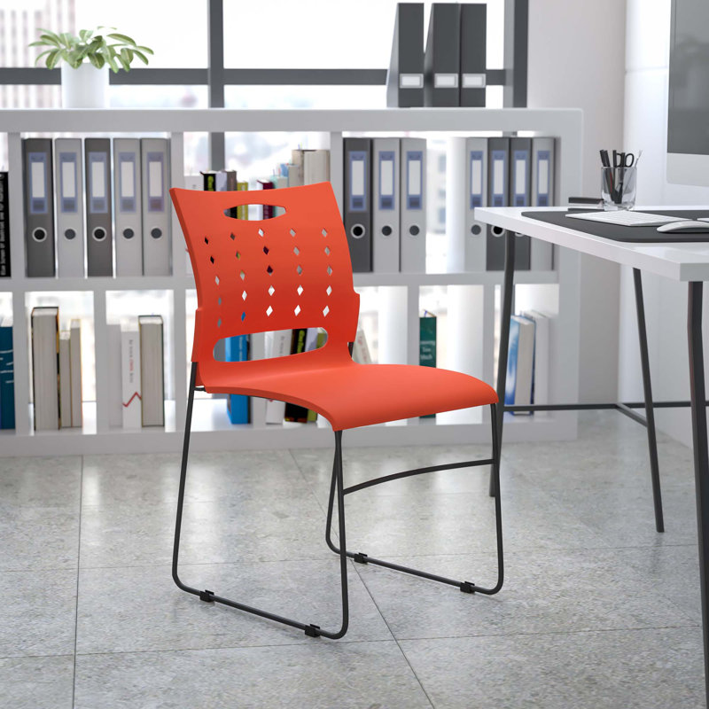 881 lb. Capacity Sled Base Stack Chair with Carry Handle and Air-Vent Back, Orange
