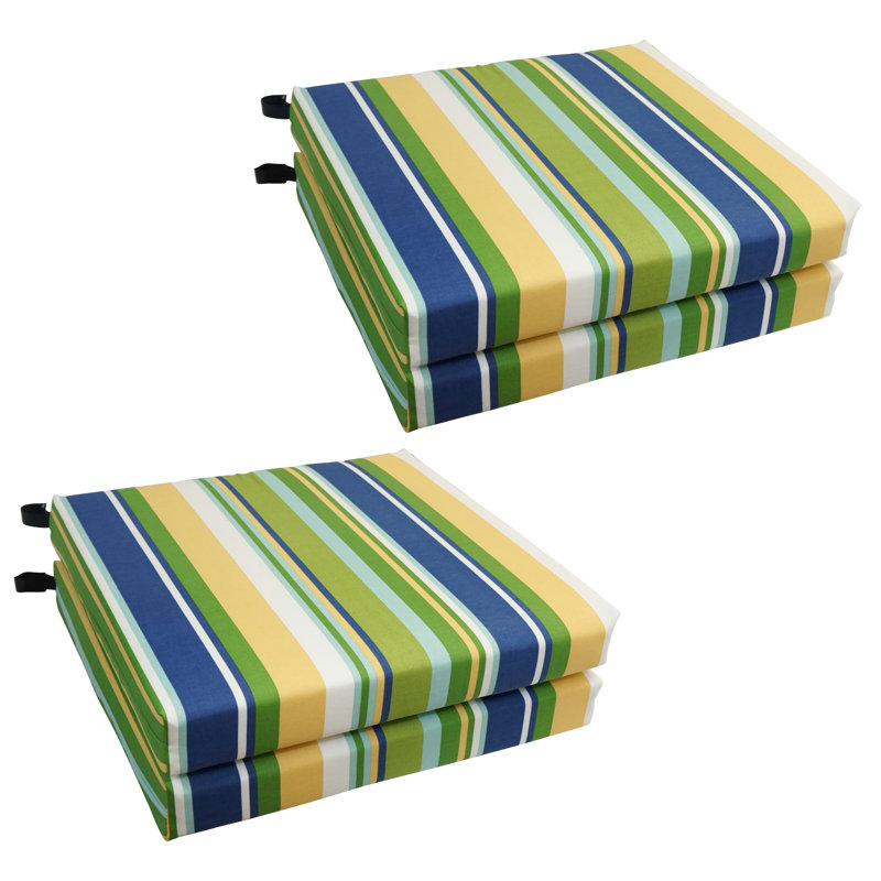 Outdoor 3'' Seat Cushion, Green/Yellow/Blue