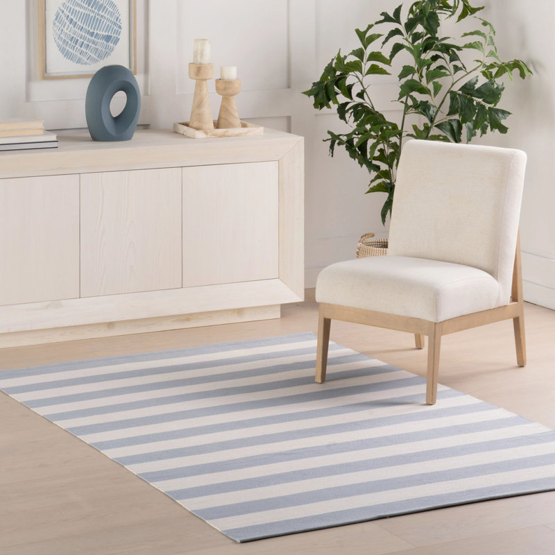 Banks Stripe Swedish Blue Handwoven Indoor/Outdoor Rug, Rectangle 3' x 5'
