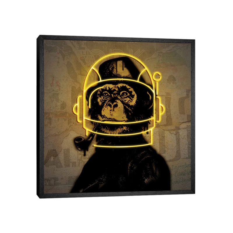 Neon Monkey by Danilo De Alexandria - Print on Canvas, Black Framed, 93.98 cm H x 93.98 cm W