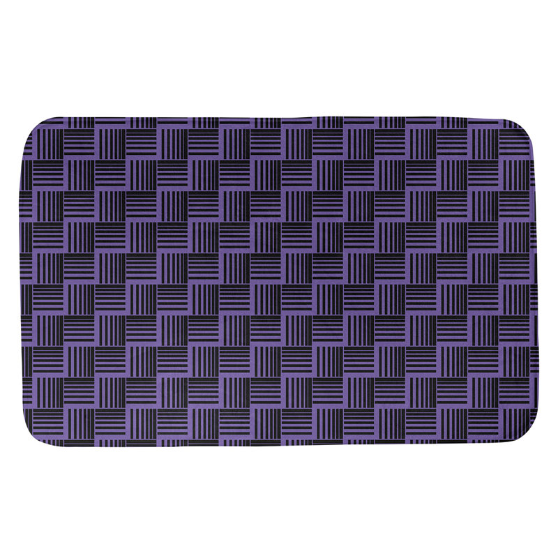 Tapis de bain géométrique antidérapant rectangulaire à rayures baskettressées, l 17 po x L 24 po, Mauve / Noir