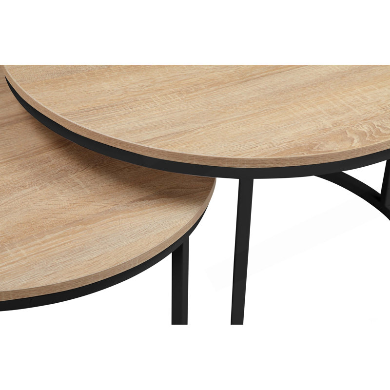 Ensemble de 2 tables gigognes 31,5 po, table d'appoint, finition bois de chêne naturel, peu encombrante, style industriel moderne