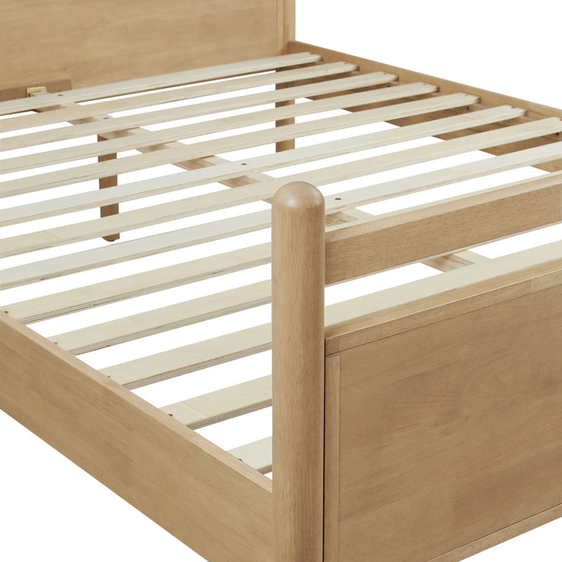 Base de lit plateforme en cuir et bois Leni en chêne clair clair Leni, Lit double, Light Oak Canyon