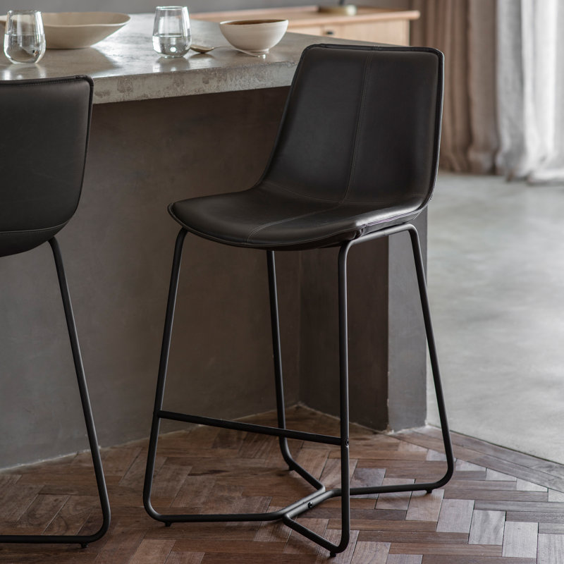 Carnot Upholstered Counter Stool with Metal Frame, Charcoal