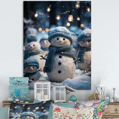 «Blue and White Frosty Snowman Landscape I - Winter Landscape», art mural