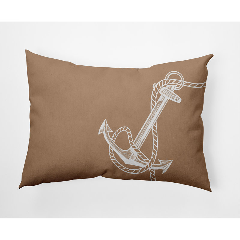 Nautical Nights Anchor & Rope Outdoor Pillow Cover & Insert, Spud Brown, Rectangle 14" H  x 20" W