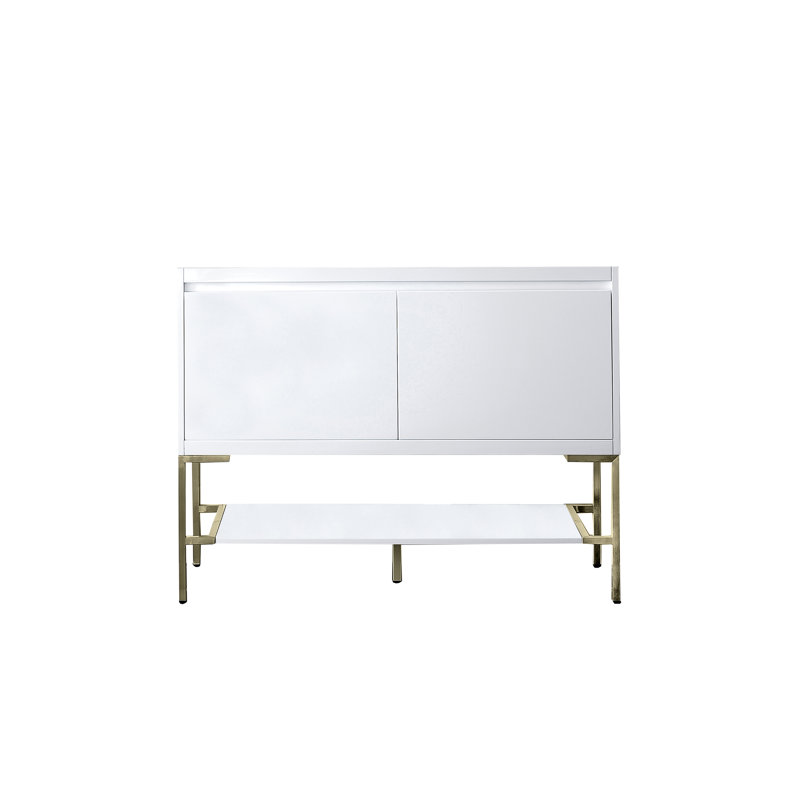Glossy White and Brass 47" Single Bathroom Vanity Base