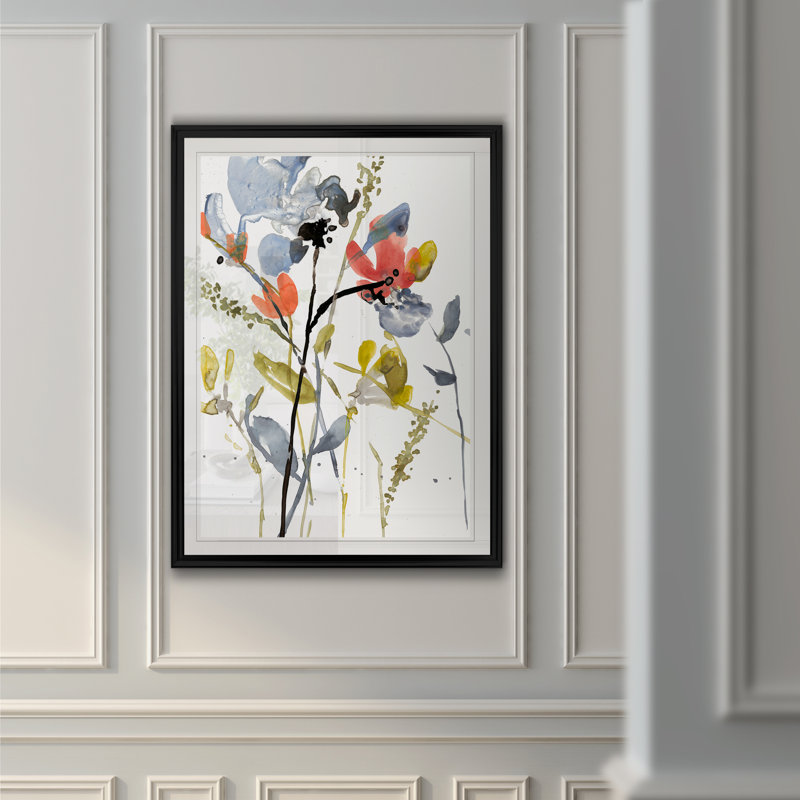 «Flower Overlay II», peinture sur toile, H 18,5 po x l 24,5 po x P 1,5 po, Cadre noir