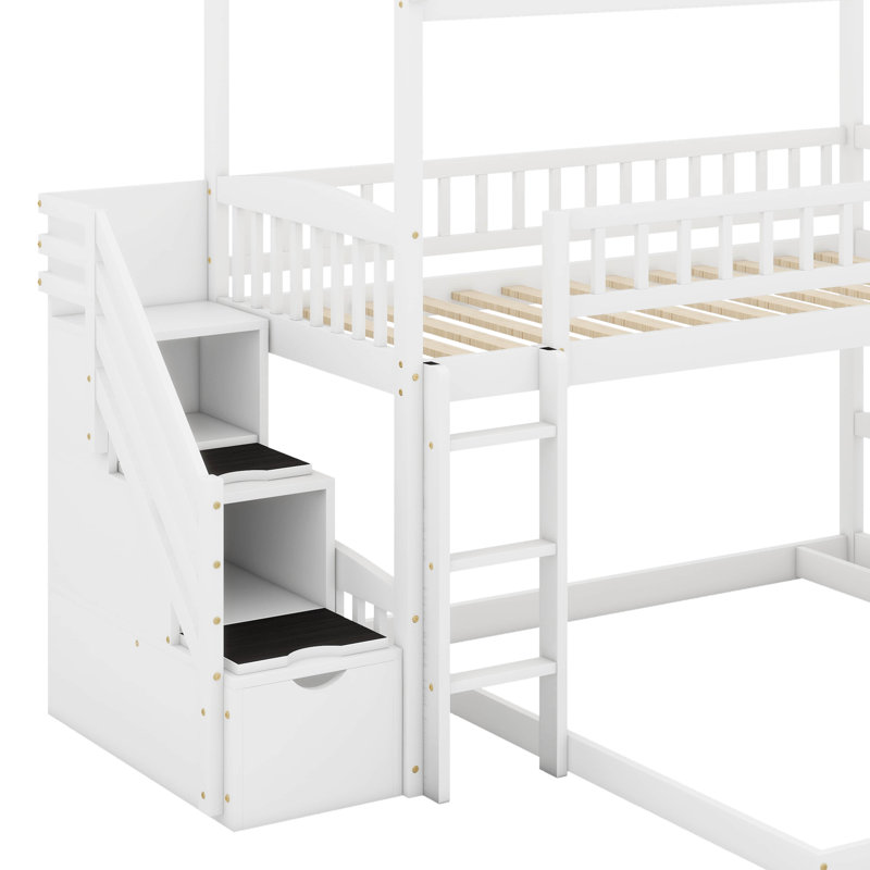 Twin Over Full Bunk Bed With Slide, White