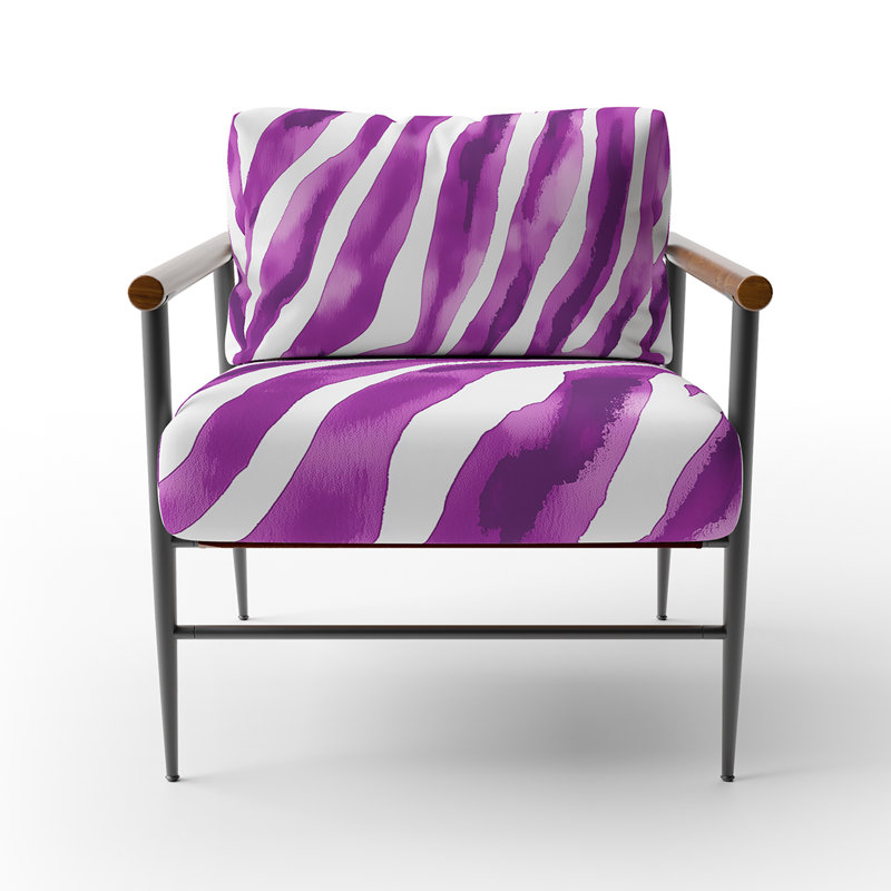 Zebra Striped - Velvet Upholstered Cabin & Lodge Accent Arm Chair, Purple/White, Black