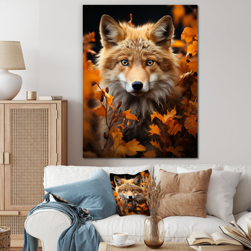 Portrait de renard en automne I - animaux, art mural, H 20 po x l 12 po x P 1 po, Toile tendue