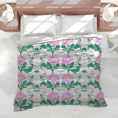 Pink Peonies Floral Comforter